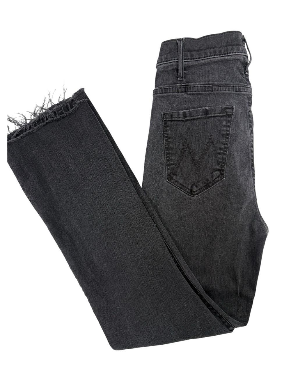 MOTHER High-Rise Black Frayed Hem Ankle Jeans Size 29